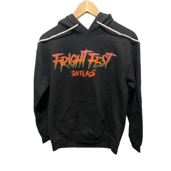 Fright fest six flags Hoodie hooded sweatshirt horror scary clown black sz small - Picture 1 of 5